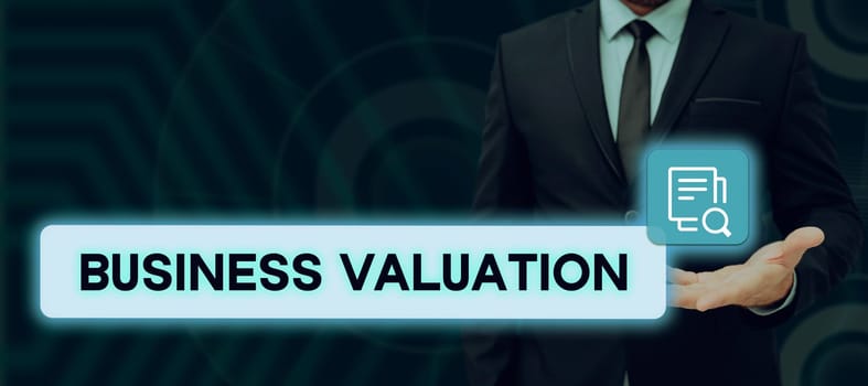Conceptual display Business Valuation, Business idea determining the economic value of a whole business