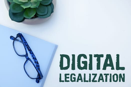 Conceptual caption Digital Legalization, Concept meaning accompanied by technology or by instructional practice