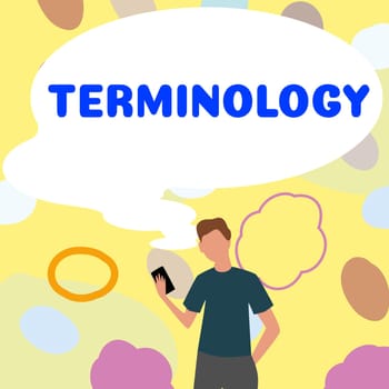 Text sign showing Terminology, Business overview Terms used with particular technical application in studies