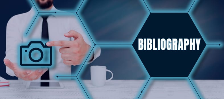 Text sign showing Bibliography, Business concept a list of writings relating to a particular subject, period, or author