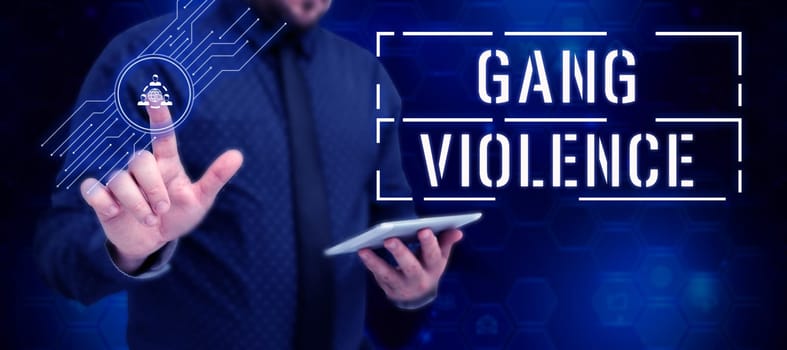 Conceptual caption Gang Violence, Concept meaning infringement of the laws caused by group of criminals and gangsters