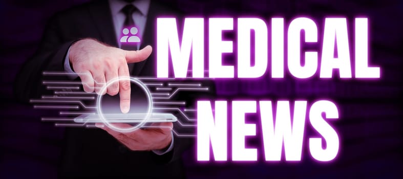 Text caption presenting Medical News, Business overview report or noteworthy information on medical breakthrough