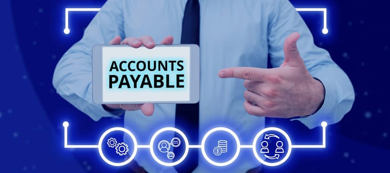 Handwriting text Accounts Payable, Business overview money owed by a business to its suppliers as a liability