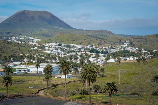 Landscape view on the small town and valley of 1000 palms of Haria on the Spanish Canary island Lanzarote.