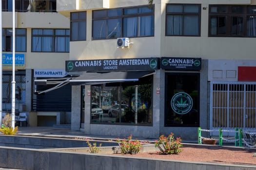 Arrecife, Lanzarote, Canary Islands, March 2023: View on Cannabis Store Amsterdam in Lanzarote, one of the Canary Islands