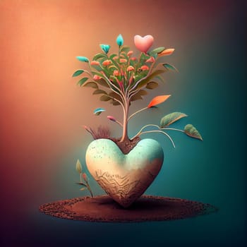 Plant grows from the heart, hope concept, growing the seeds of love, help and charity, generative AI