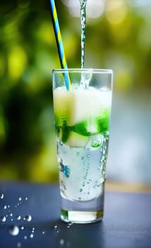 Summer drinks refreshing cocktails on green background