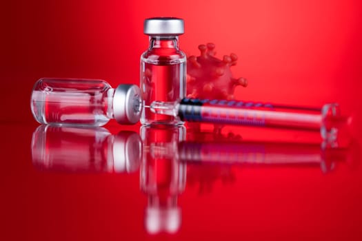 Close up medical syringe with a vaccine