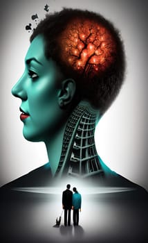 Human head with bipolar mental disorder