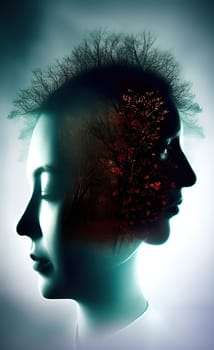 Human head with bipolar mental disorder