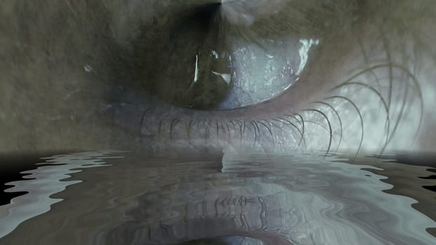 Scary eye on grunge background reflected in water,Scary eye on grunge background reflected in water