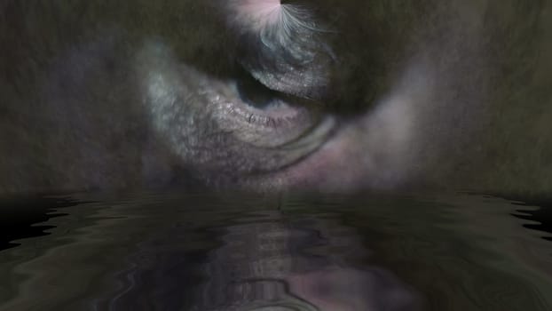 Scary eye on grunge background reflected in water,Scary eye on grunge background reflected in water