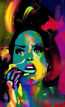 Colourful modern abstract woman face. Hand drawn digital art  illustration,Colourful modern abstract woman face. Hand drawn digital art  illustration