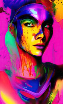 Colourful modern abstract woman face. Hand drawn digital art  illustration