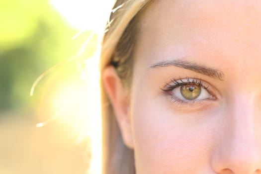 Close up of a beautiful woman eye looking at camera