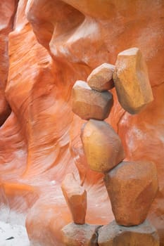 Brown sand-colored stone tiles on the wall, stock photo