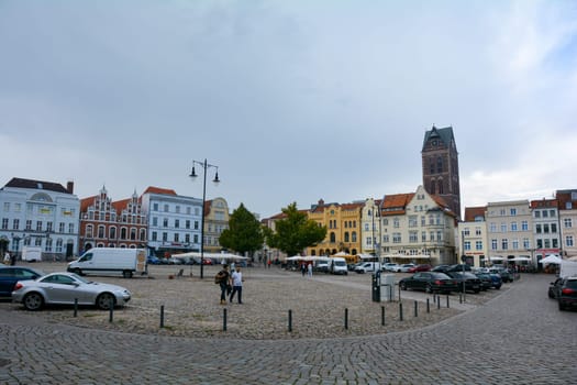 Wismar, Germany, September 10, 2022 - Street in the historic Hanseatic city of Wismar, on the Baltic Sea coast of Mecklenburg-West Pomerania in Germany