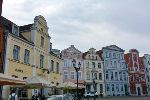Wismar, Germany, September 10, 2022 - Street in the historic Hanseatic city of Wismar, on the Baltic Sea coast of Mecklenburg-West Pomerania in Germany