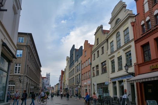 Wismar, Germany, September 10, 2022 - Street in the historic Hanseatic city of Wismar, on the Baltic Sea coast of Mecklenburg-West Pomerania in Germany