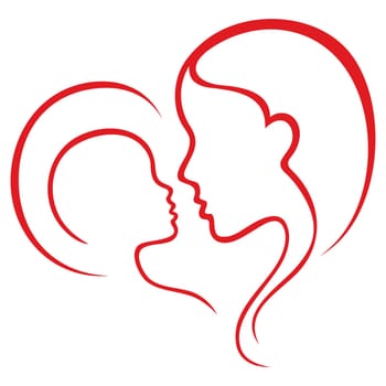 Mother and child sketch inside heart shape