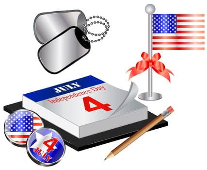 Vector Collection for 4th july with calendar, flag and dog tags
