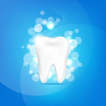 Tooth With Blue Background And Bokeh, Vector Illustration