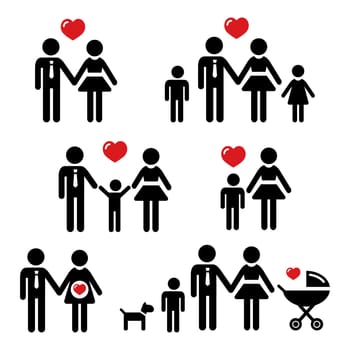 People black icons - family, kids, baby, pregnant, dog, pram