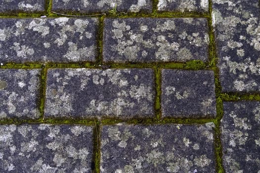 Floor detail of old cobblestones in a pedestrian walkway