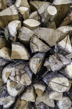 Detail of pieces of tree wood to burn, firewood and heat in the cold winter