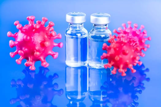 Bottles coronavirus vaccine, pandemic background
