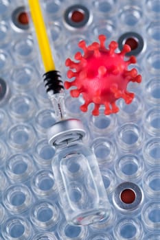 Close up medical syringe with a vaccine