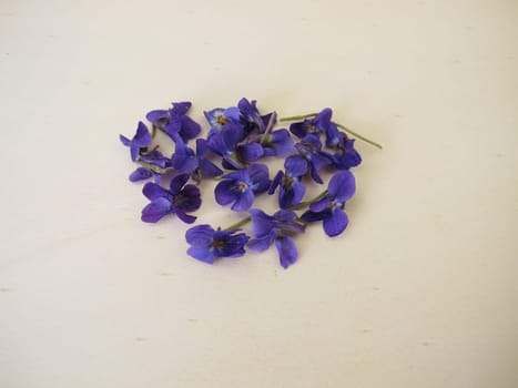 Sweet violets on a wooden board