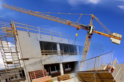 housing construction residential construction background and blue sky