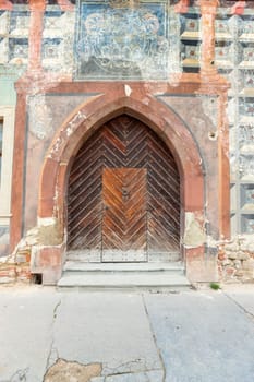 Traditional wooden door in the town, Slovakia, Europe
