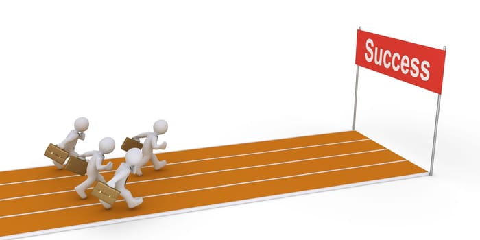 Businessmen are racing on track with a Success banner at the end