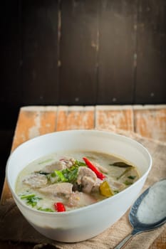Coconut milk with chicken. Traditional thai soup "Tom Kha Gai"""