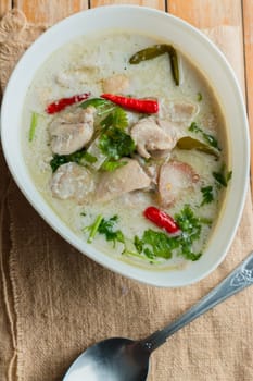 Coconut milk with chicken. Traditional thai soup "Tom Kha Gai"""