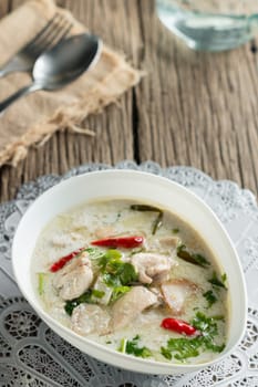 Coconut milk with chicken. Traditional thai soup "Tom Kha Gai"""