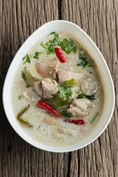 Coconut milk with chicken. Traditional thai soup "Tom Kha Gai"""