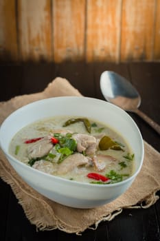 Coconut milk with chicken. Traditional thai soup "Tom Kha Gai"""