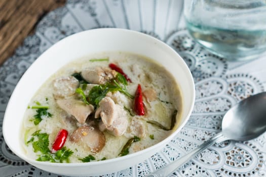 Coconut milk with chicken. Traditional thai soup "Tom Kha Gai"""