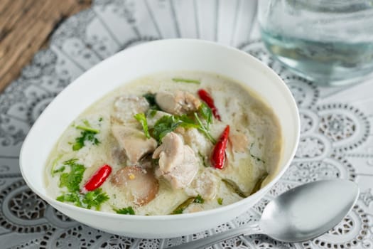 Coconut milk with chicken. Traditional thai soup "Tom Kha Gai"""