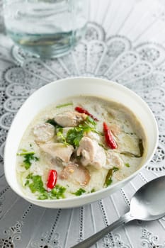 Coconut milk with chicken. Traditional thai soup "Tom Kha Gai"""