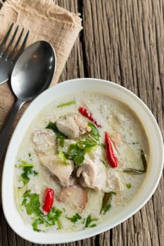 Coconut milk with chicken. Traditional thai soup "Tom Kha Gai"""