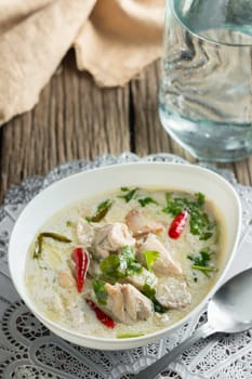 Coconut milk with chicken. Traditional thai soup "Tom Kha Gai"""