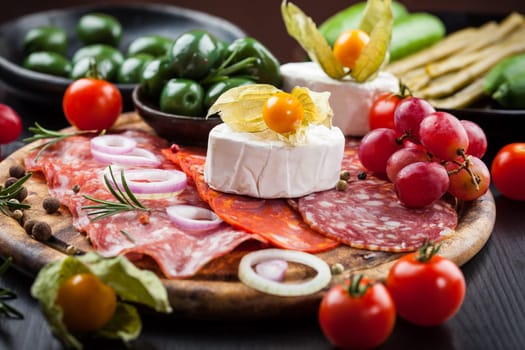 Antipasto and catering platter with different appetizers