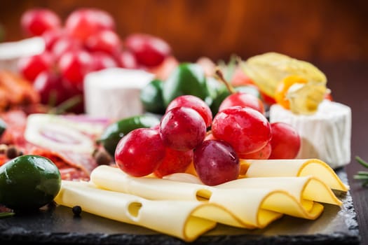 Antipasto and catering platter with different appetizers