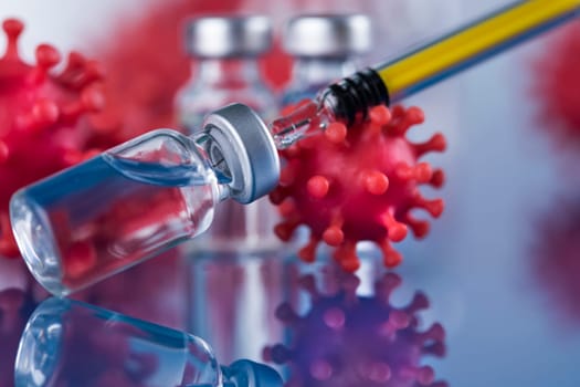 Close up medical syringe with a vaccine