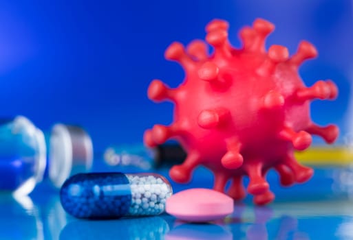 Bottles coronavirus vaccine, pandemic background