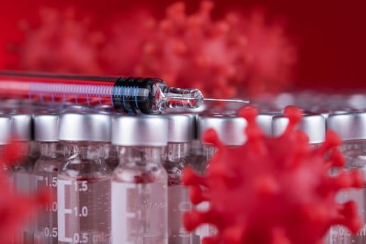 Close up medical syringe with a vaccine